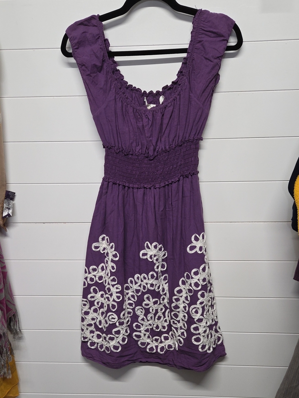 Max Studio Purple Embroidered Smocked Waist Dress Womens Size Xs